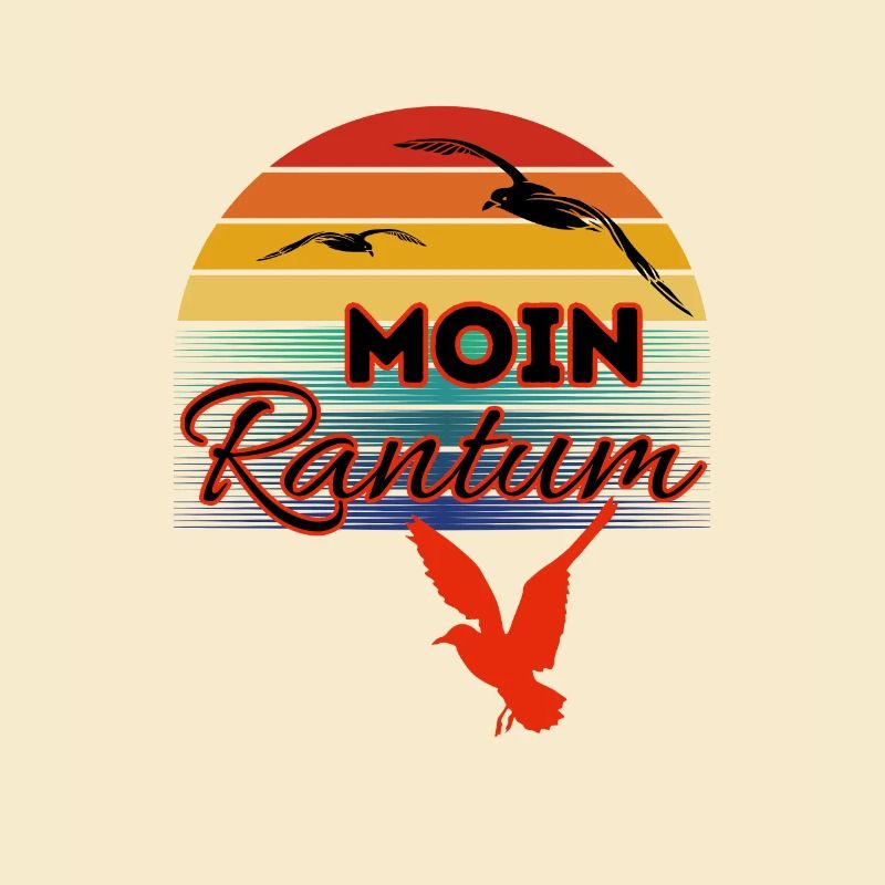 Moin Rantum with Seagull in Retro Style Sylt-Rantum