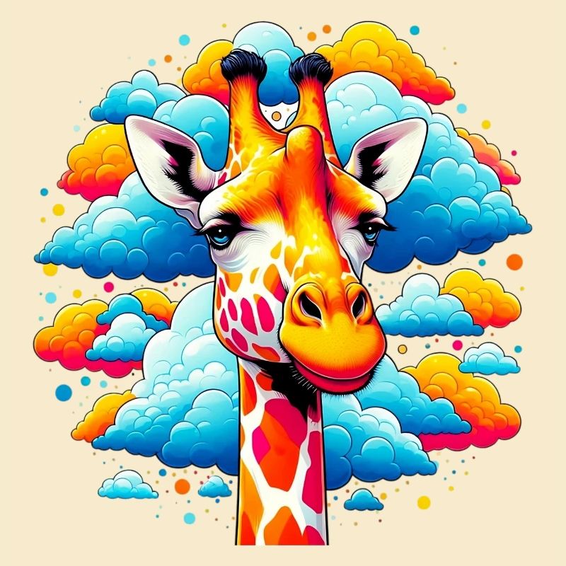 Giraffe with head in cloud clouds