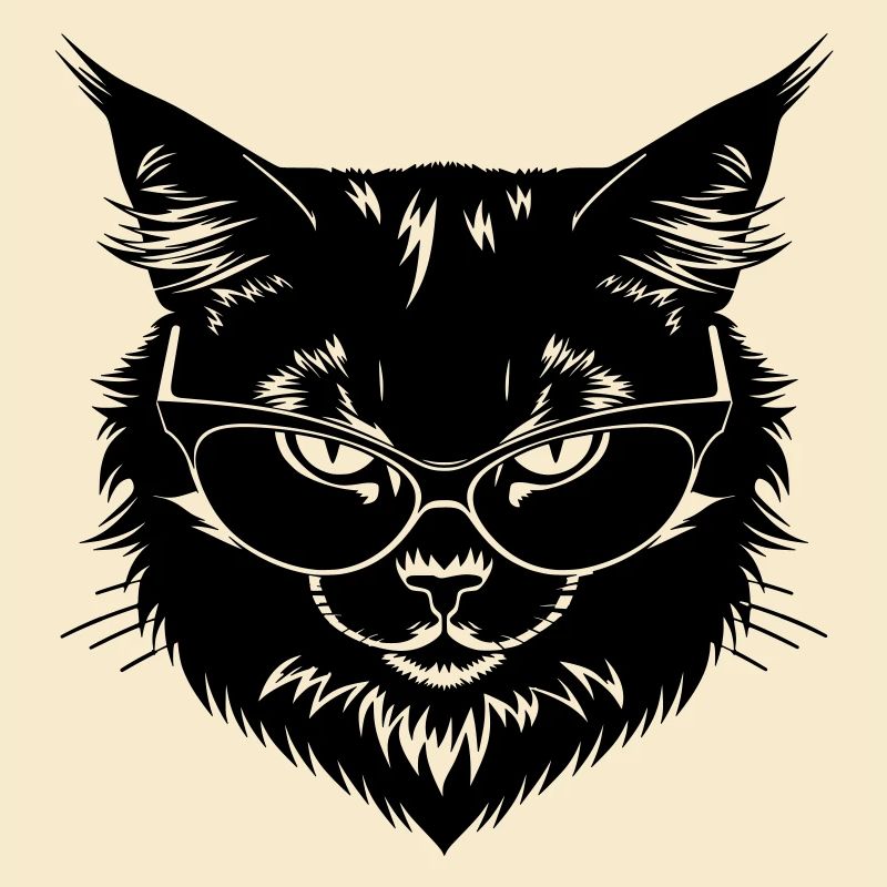 Schwarze Katze mit Brille