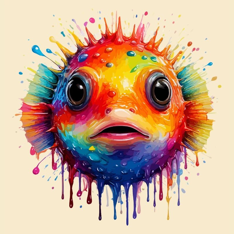 Farbexplosion Pufferfisch Kunstdruck
