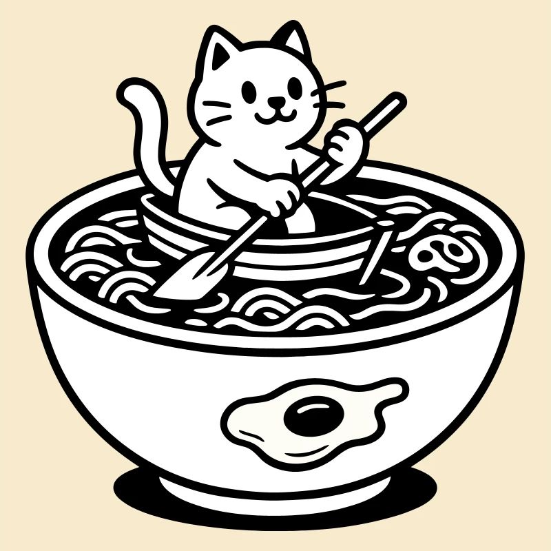 Cute Noudle Soup Cat