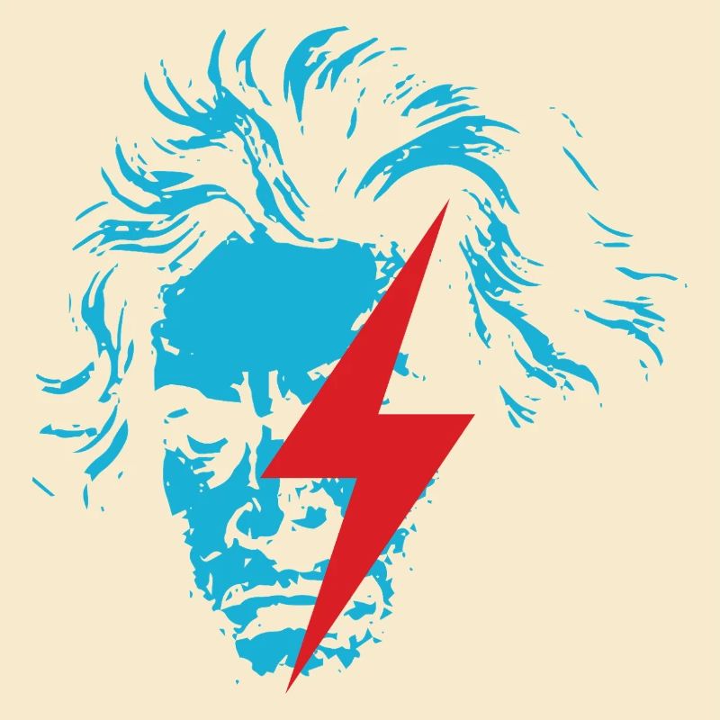 Blaues Beethoven-Gesicht mit rotem Blitz