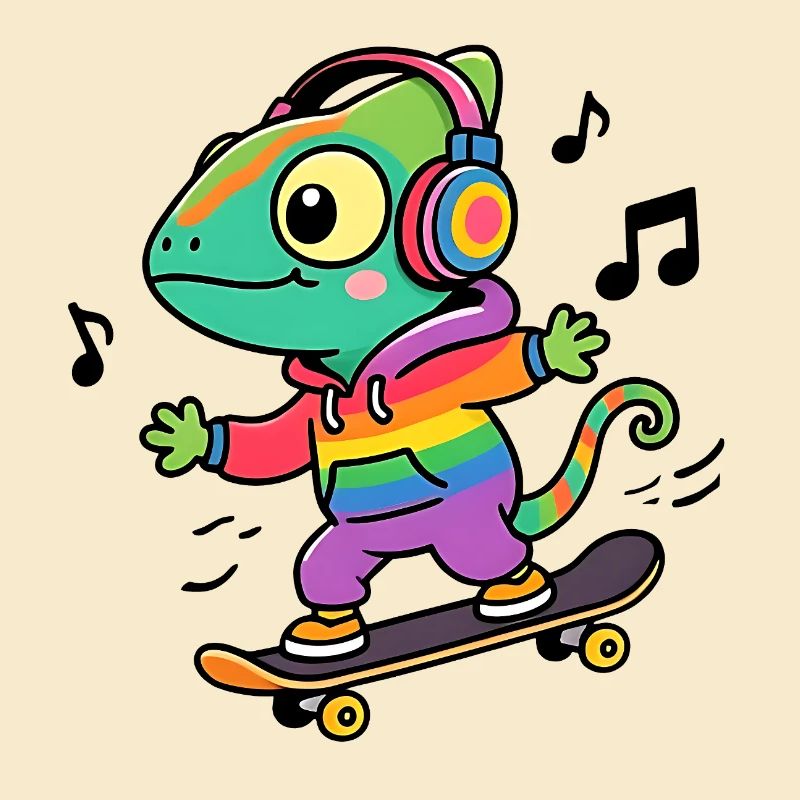 Rainbow Chameleon on Skate