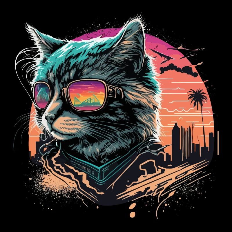 Chat de style synthwave