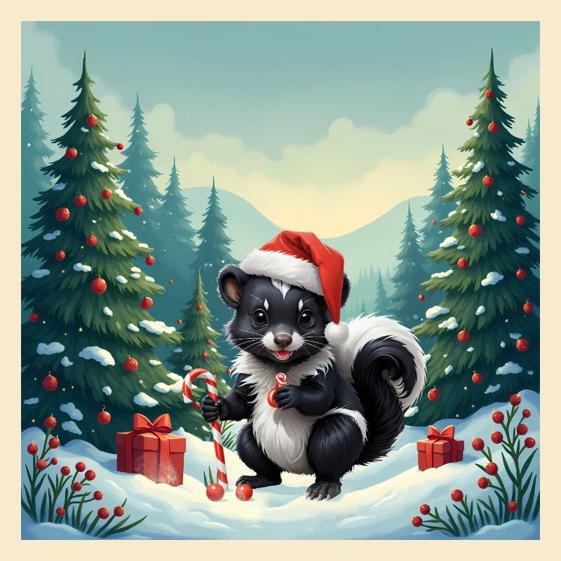 Moufette de Noël dans la forêt enneigée