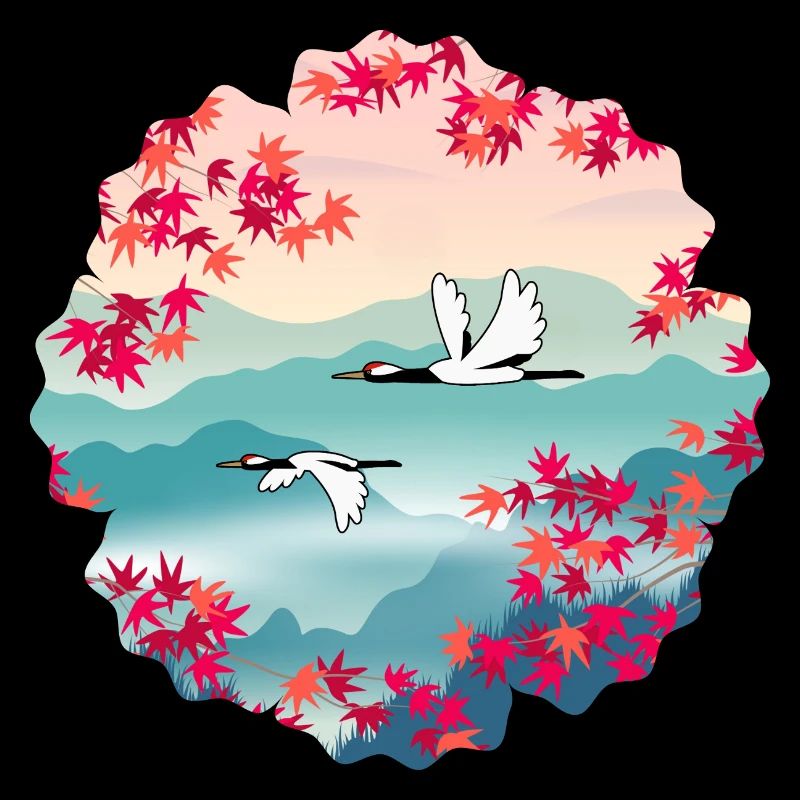 Korean Autumn – Red-crowned Cranes & Maple