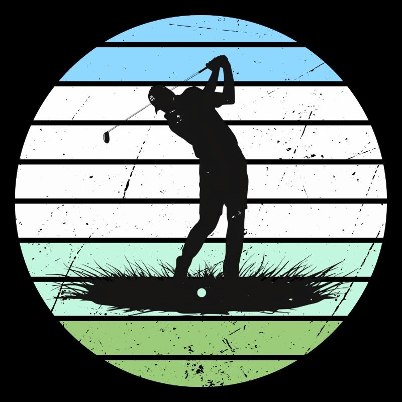 Golf silhouette in retro stripe circle
