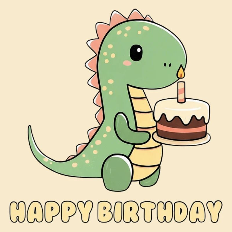 Dino mit einer Geburtstagstorte 