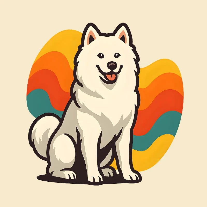 Chien Samoyède Prisme Retro Wave
