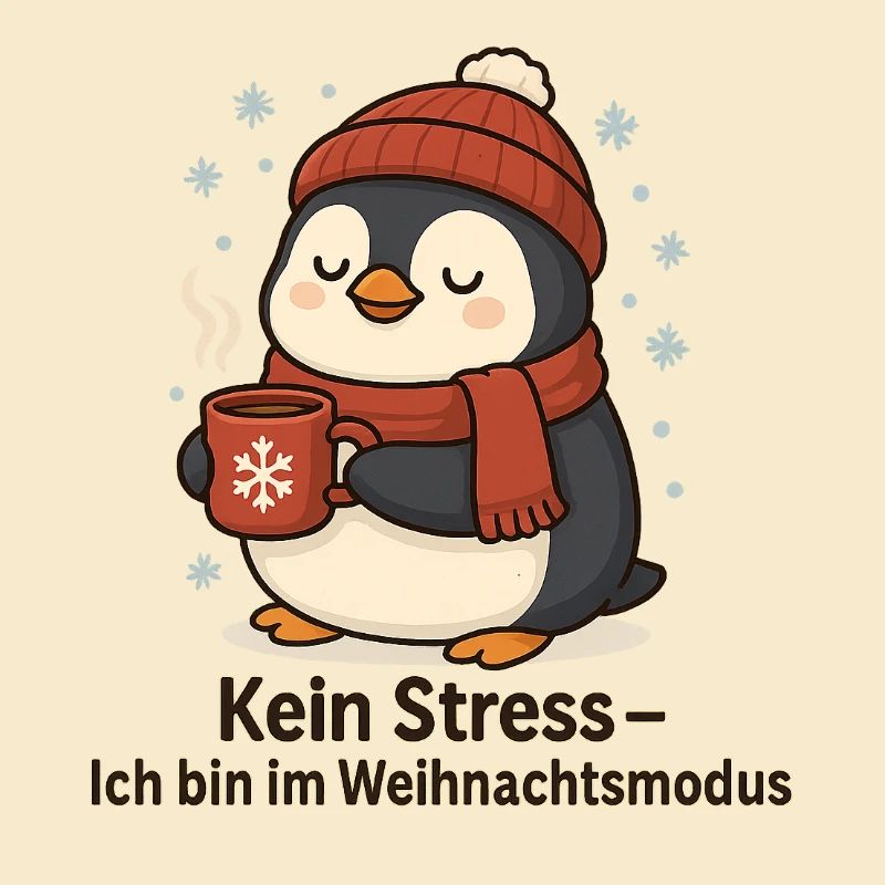 Weihnachtsmodus Pinguin mit Becher