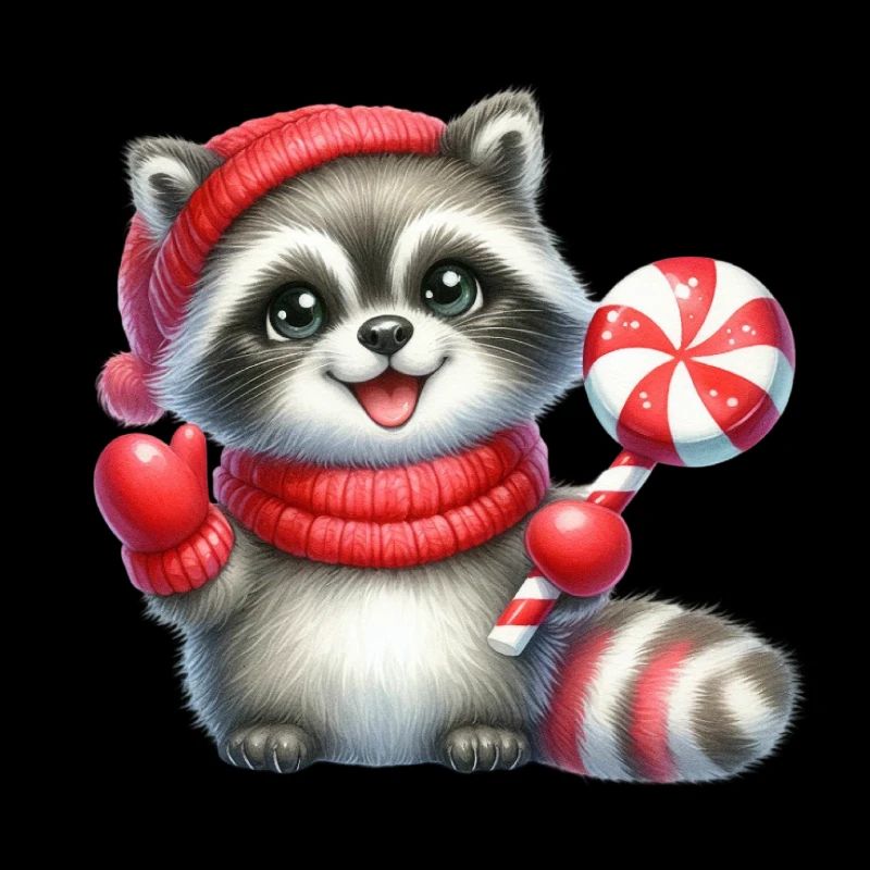 Gemütlicher Waschbär mit Zuckerstange