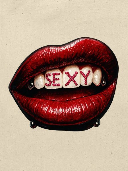 Lippen mit Perlenbuchstaben