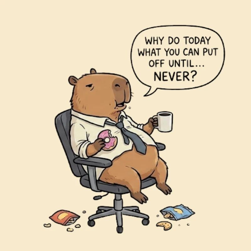 Procrastination du castor capybara au bureau