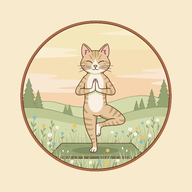 Yoga Cat Kitten Doing Tree Pose Art