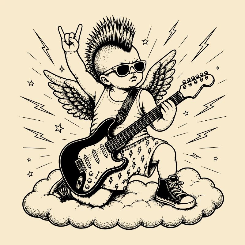 Punk Cherub mit E-Gitarre