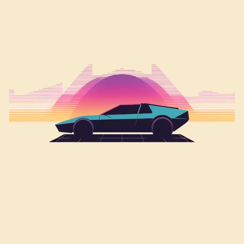 Synthwave Auto Outrun Grid Sunset 80s