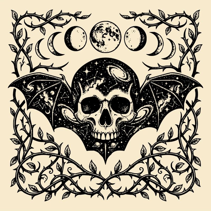 Gothic Bat Wings Design mit himmlischen Schädeln