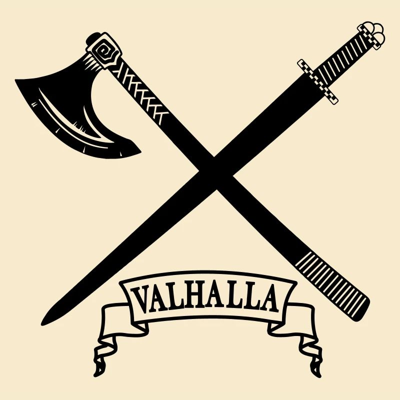 Valhalla with axe and sword