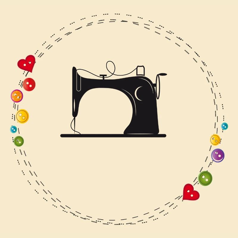 nostalgic stylized sewing machine with buttons