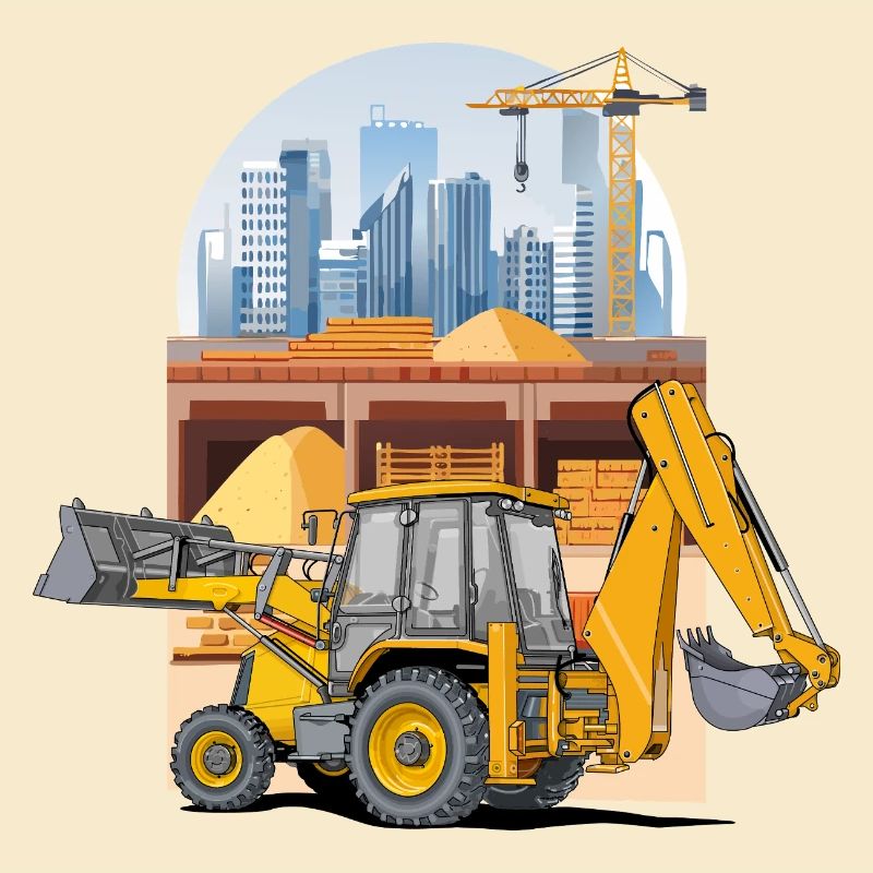 Backhoe Loader, Tractor Loader on Construction Site