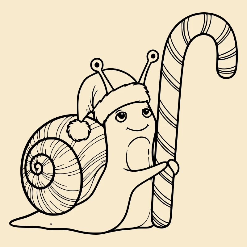 Escargot de Noël doux avec canne d’orge d’orge