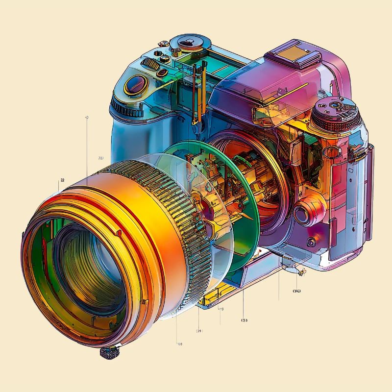 Caméra arc-en-ciel comme conception CAO dans l’explosion de couleurs