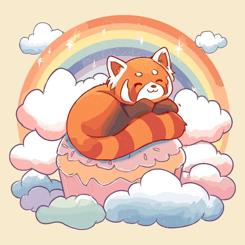 Red Panda in Rainbow Cloud Cake