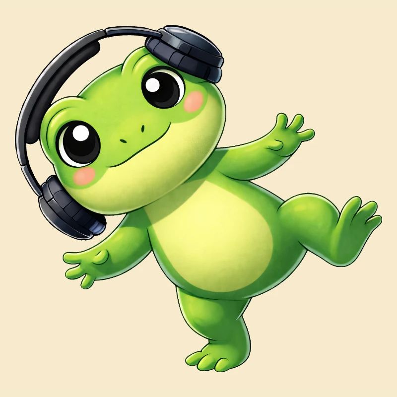 Crapaud grenouille mignon avec une technologie de danse casque