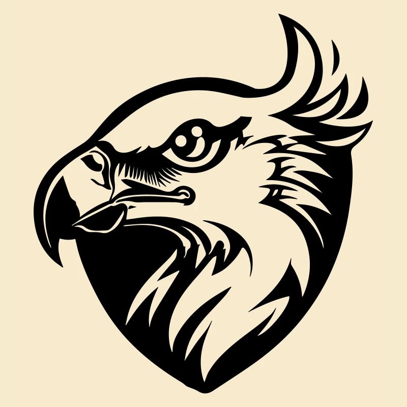 eagle's head with wing in profile with shield