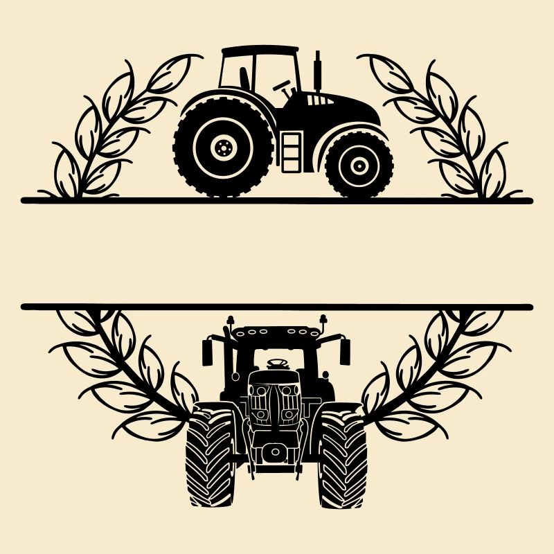 Tractor side and front view in wheat wreath