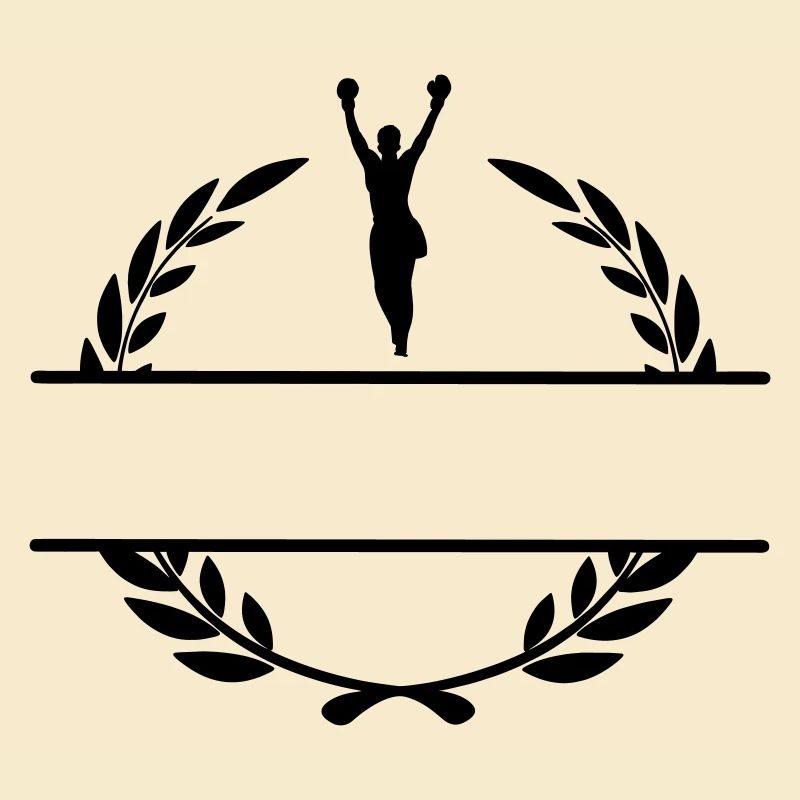 Boxer in laurel wreath with hands up