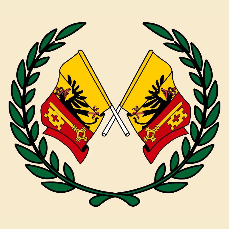 Flaggen Kanton oder Genf Schweiz Lorbeerkranz
