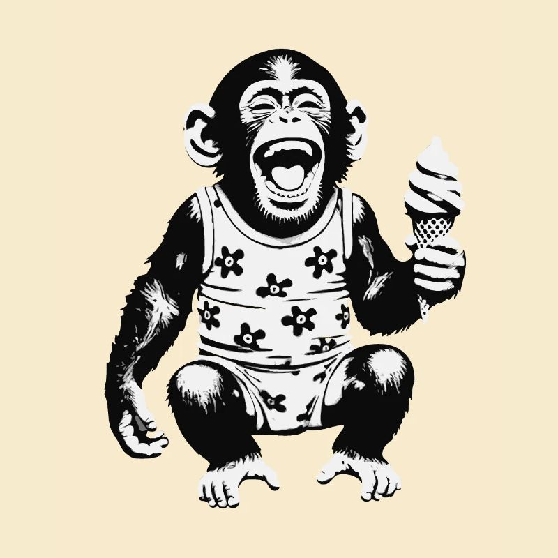 Laughing monkey with ice cream