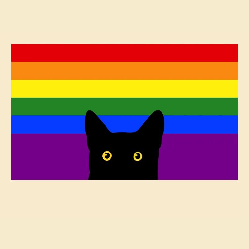 Chat jetant un coup d’œil sur le drapeau arc-en-ciel