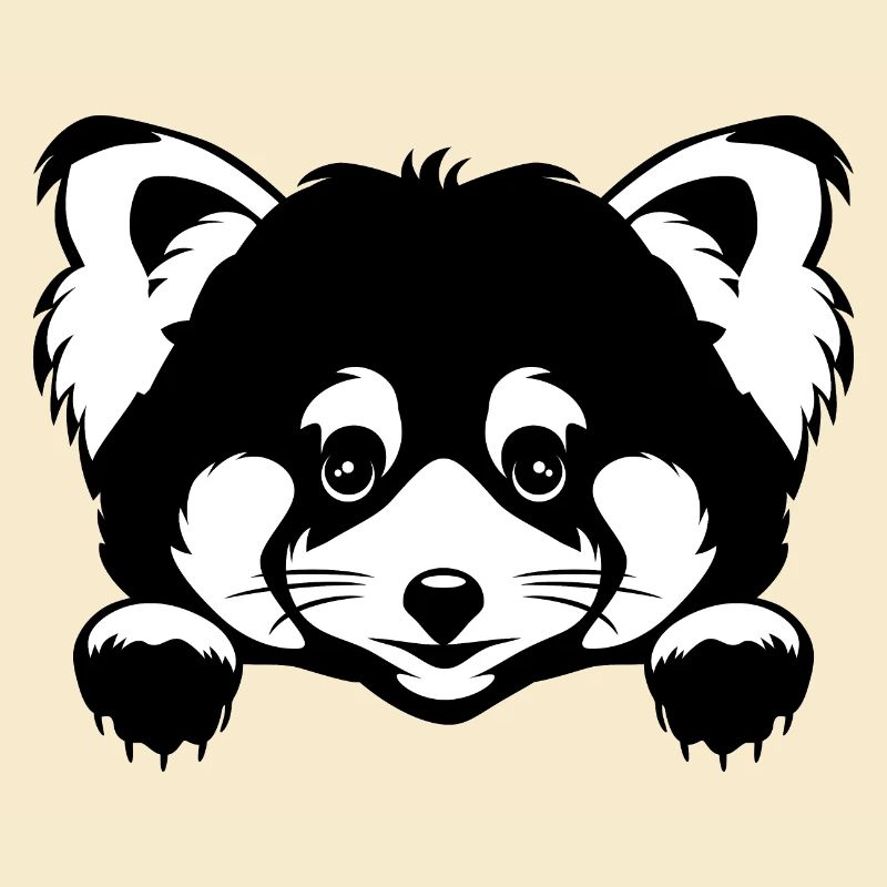 Coup d’œil mignon panda roux. Version noir et blanc