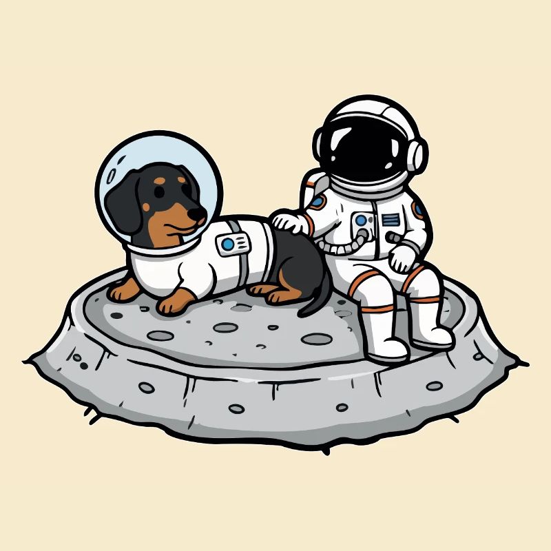 Astronaute Chien Teckel Lune Espace