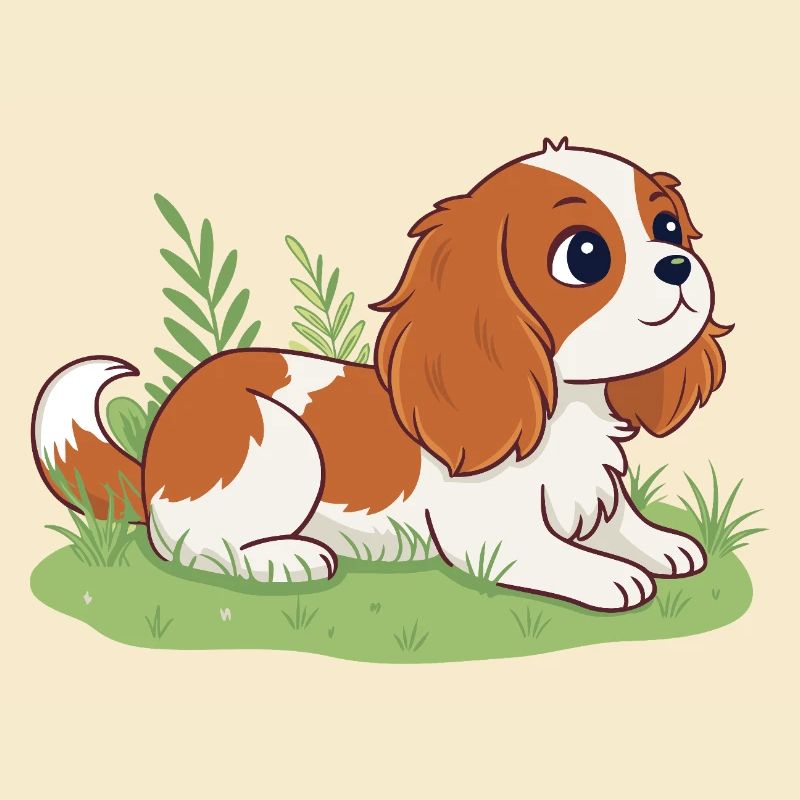 Chiot Cavalier sur herbe joyeuse