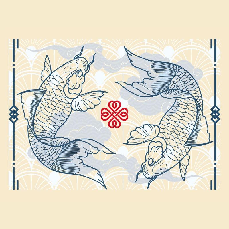 Koi fish in blue wave pattern japan koi