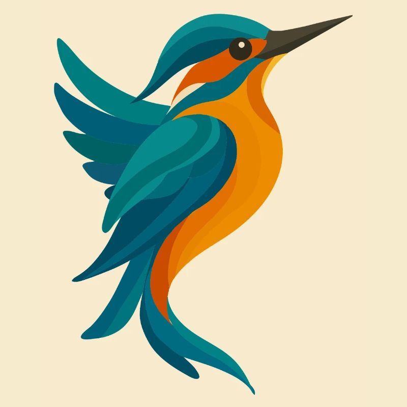 Stylized Kingfisher Elegant Shape in Blue-Orange