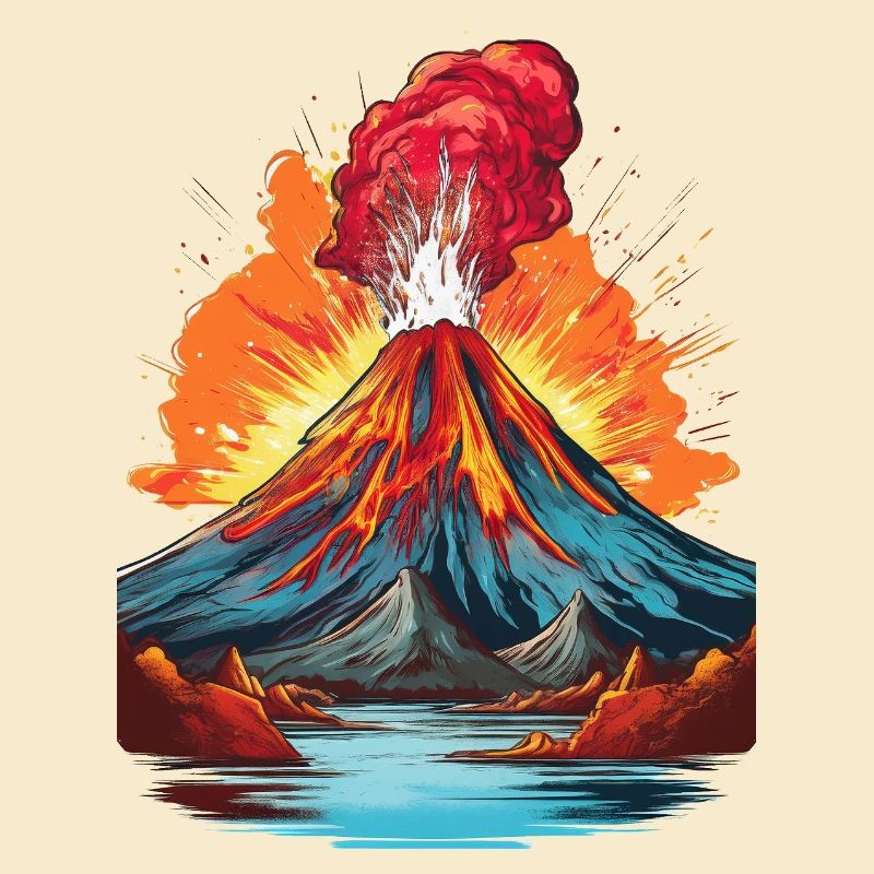 Volcanic eruption with lava flow