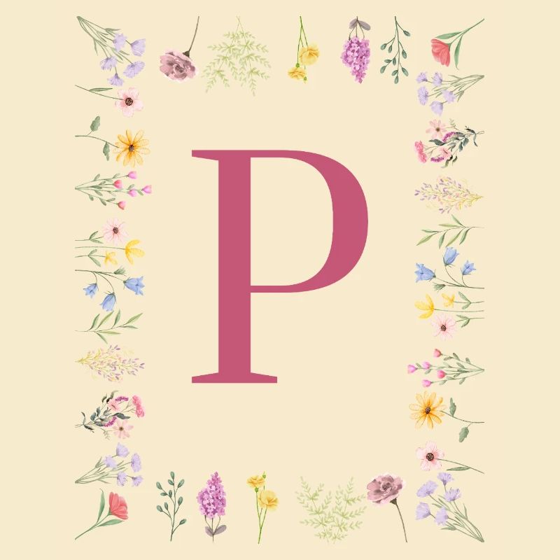 Initiales florales « P », monogramme de lettres
