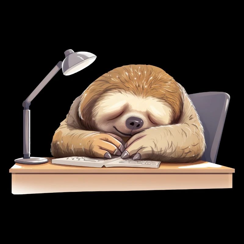 Reading and sleeping sloth at the desk,