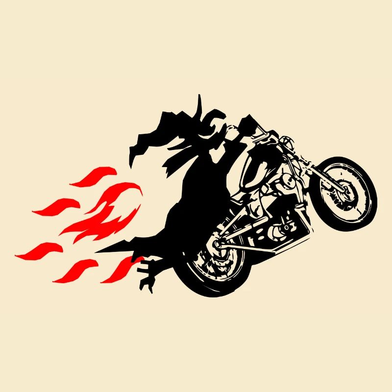 Witch with Chopper Biker Motorcycle Flames