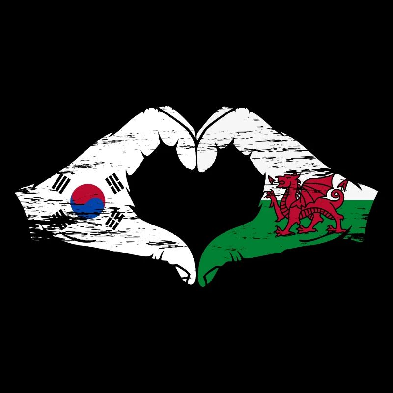 Corée du Sud Drapeau Pays de Galles mains forme de coeur utilisé