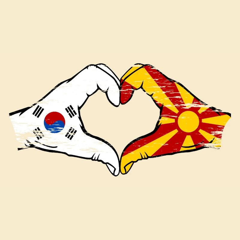 Corée du Sud Macédoine drapeau mains forme de coeur utilisé