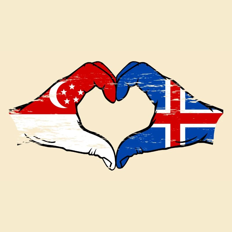 Singapour Drapeau de l’Islande mains forme de coeur utilisé