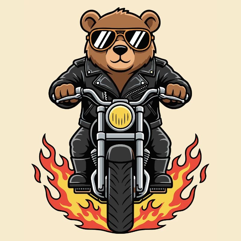 Cool Biker Bear Motorcycle Flames