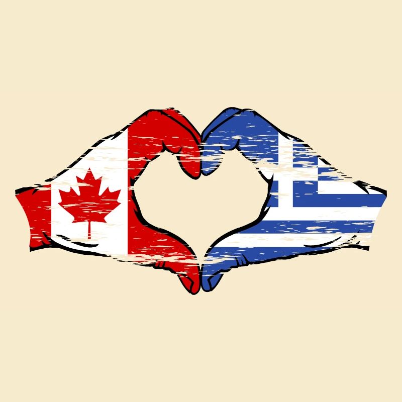 Canada Greece Flag Hands Heart Shape Used