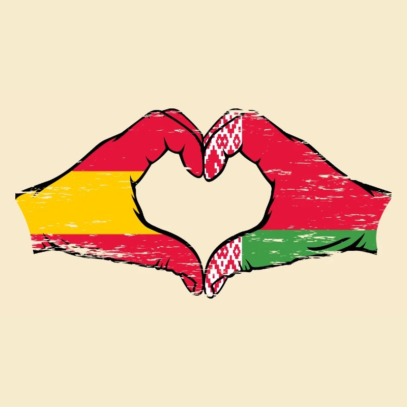 Espagne Biélorussie drapeau mains coeur utilisé