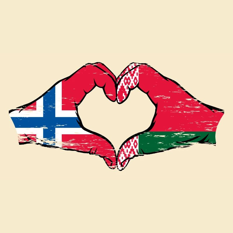 Norvège Biélorussie Drapeau Mains Coeur Forme Utilisé